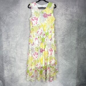 Vtg Y2K Womens sz 16W Floral Dress Asymmetrical Chiffon Fairy Cottagecore Whimsy